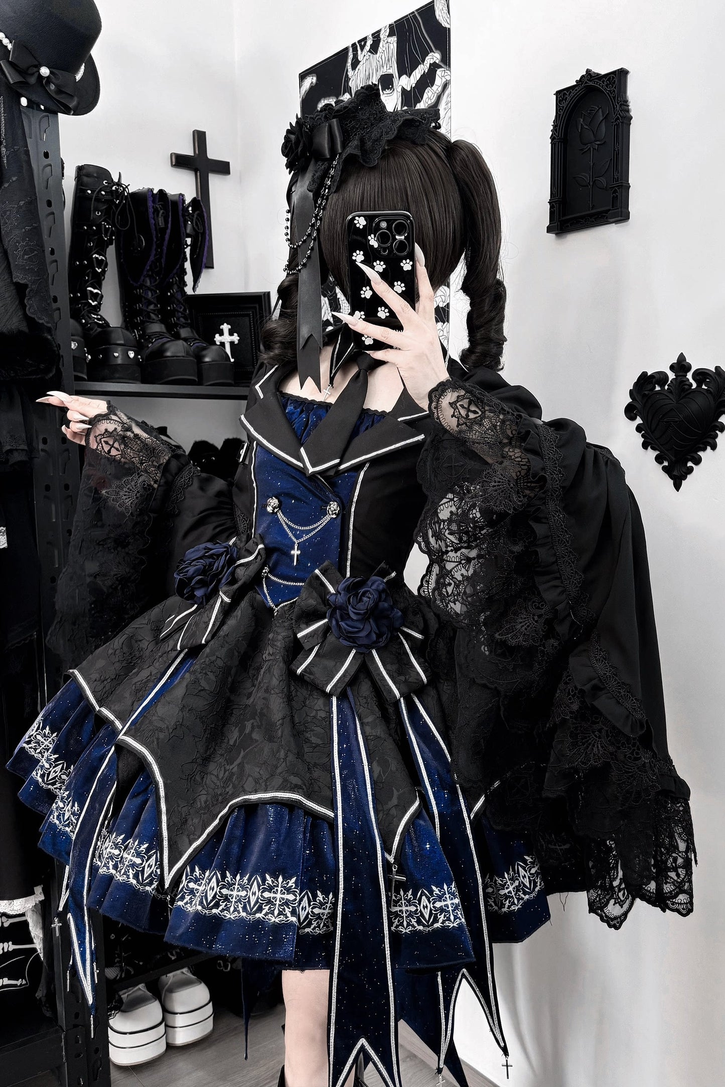 [Pre-order Deadline: April 11] Blue Red Noir Dark Gothic Lolita Jacket Dress Princess Sleeve Full Set + Matching Set