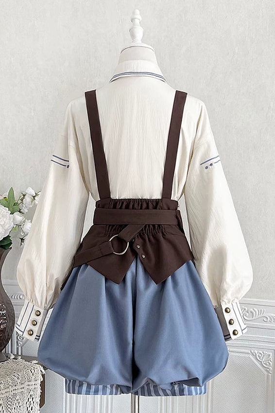 【10月2日予約締切】Vintage Prince Ivory Shirt + Blue Stripe Shorts + Brown Suspender Corset + Waist Belt + Full Set