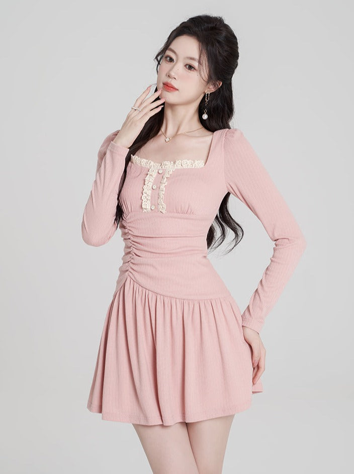 Lace Pleated Sweet Baby Pink Dress