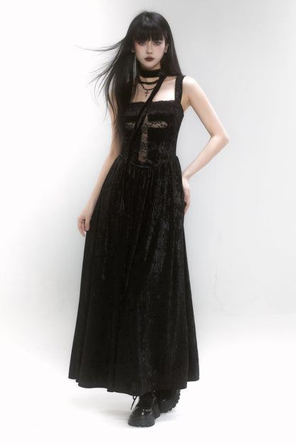 Velvet Lace Cross Long Dress + Shawl