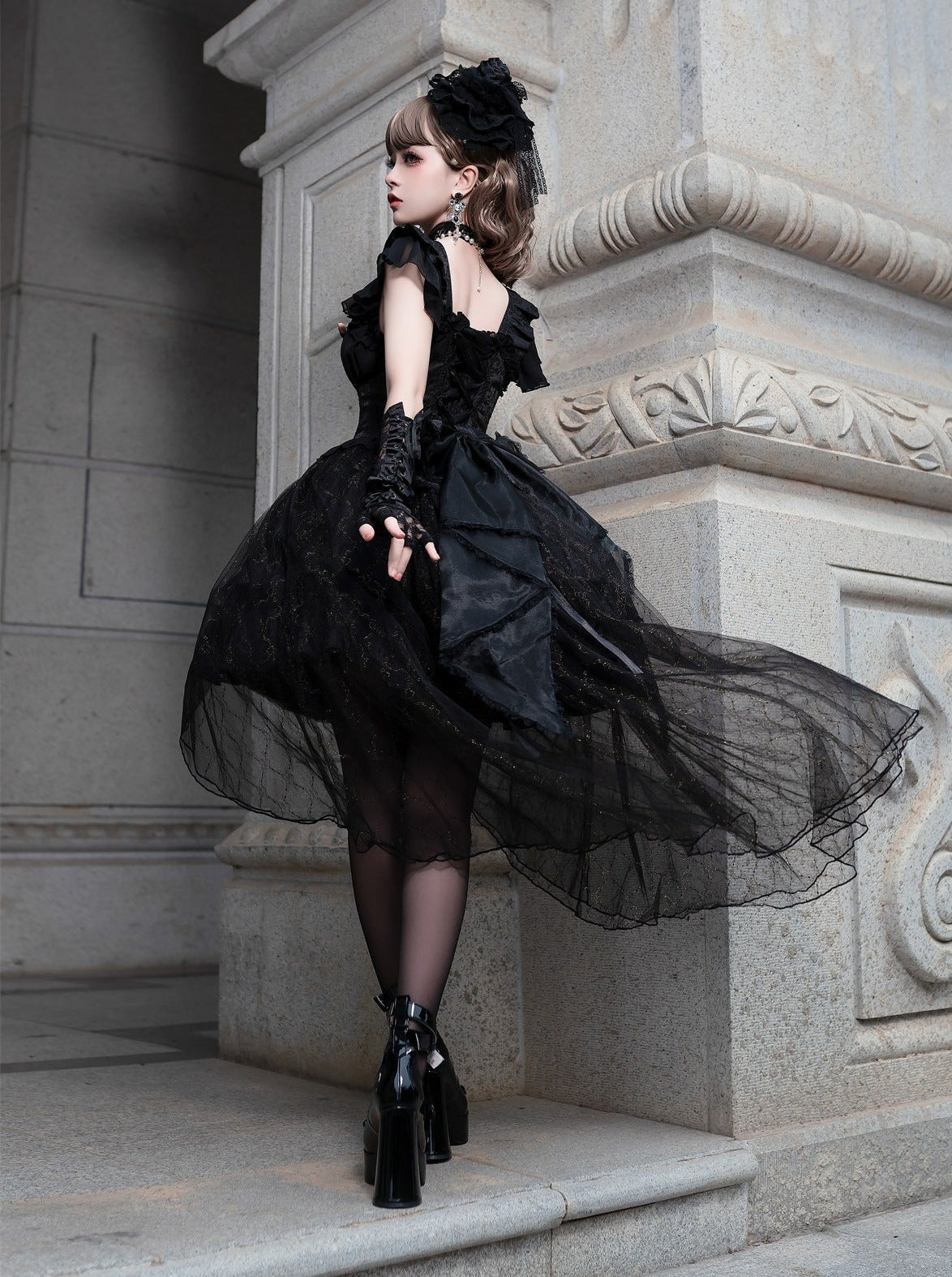 韓国ファッション❤️最新作 人気デザイン マント型 ワンピース ドレス 黒