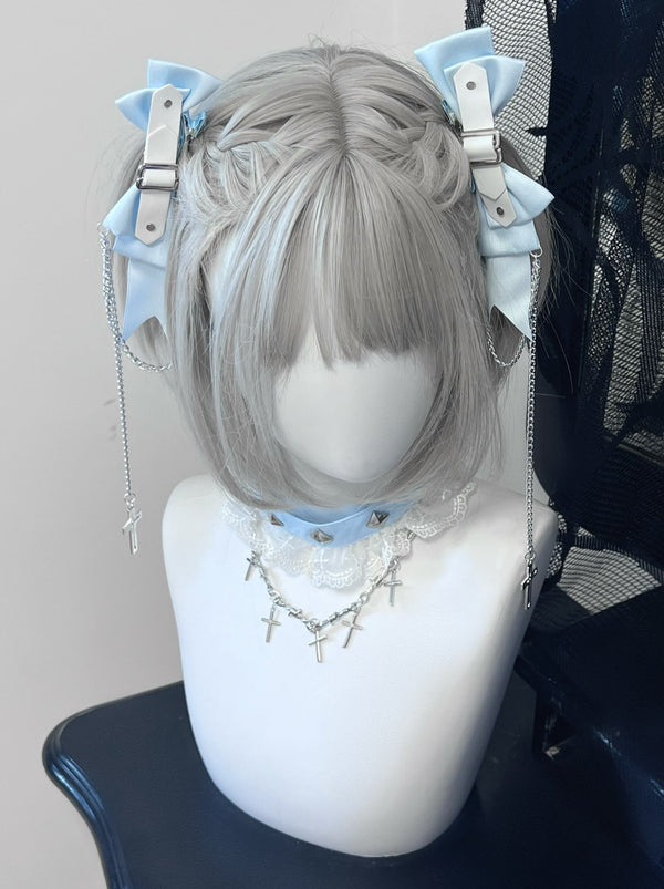 Ribbon Leather Buckle Aqua Mine Hair Pin