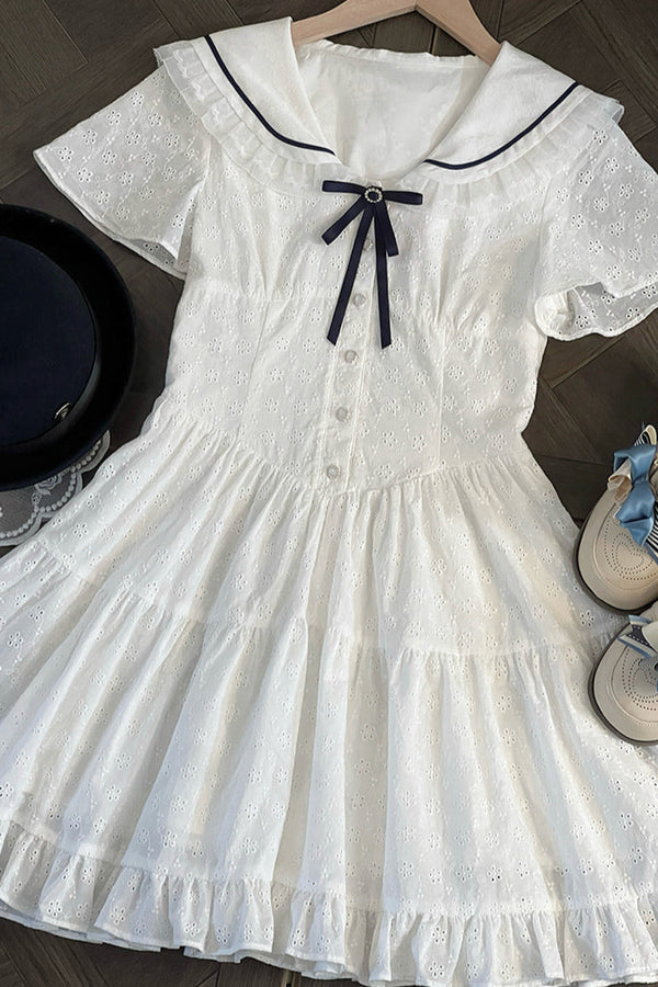 Sailor Cotton Lace Ribbon Dress
