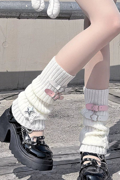 レザーバックルスターニットカバーソックス