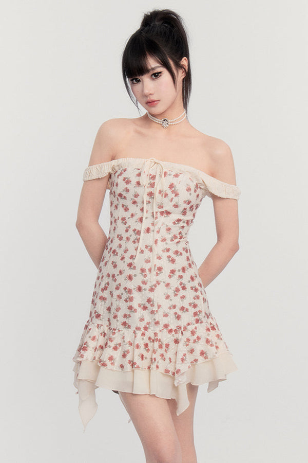 Flower Off-Shoulder French Love Letter Dress