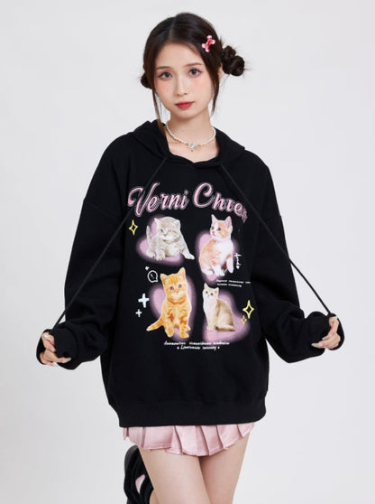 Cat Hooded Girly Hoodie