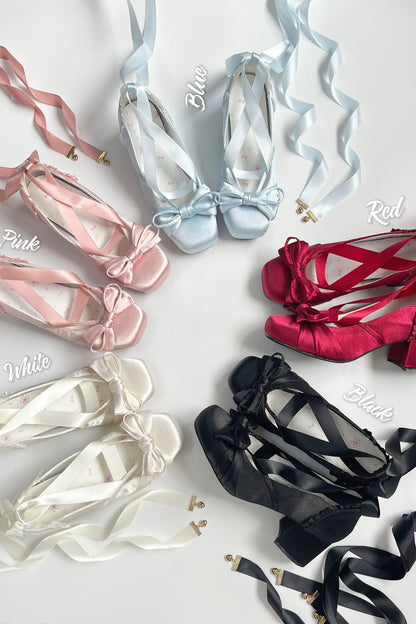 レースアップリボンバレエロリータシューズ