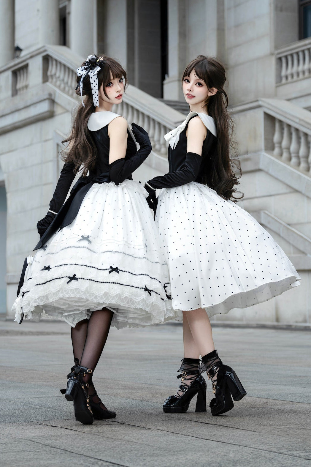 [Reservierungsfrist: 17. August] Elegantes klassisches Lolita-Kleid mit Polka Dots und Schleife (mit Schnallengürtel & Schleifenbrosche)