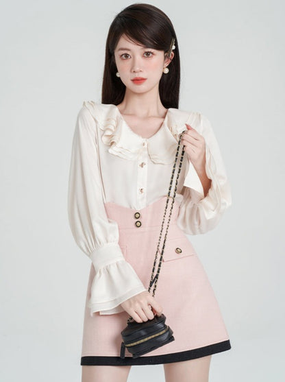 Ruffle Satin Bell Sleeve Blouse