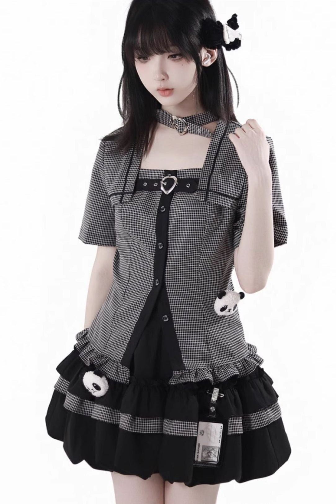 Plaid College Shirt + Shirt + Puff Skirt