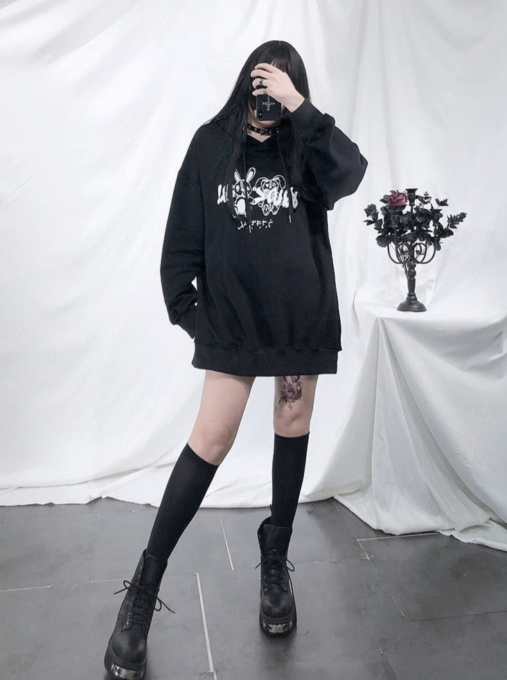 Rabbit Punk Black Hoodie