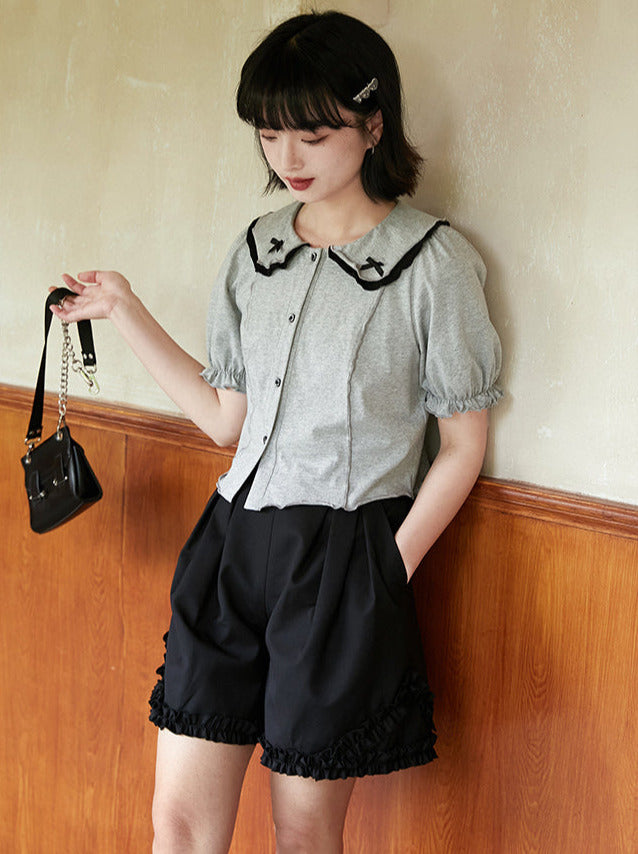 Mellow Frill Ribbon Collar Top