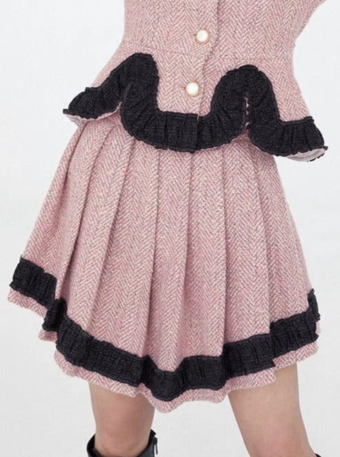 Pink Tweed Fragrance Suit 50 Cashmere Sweet Suit Skirt Two Piece Set