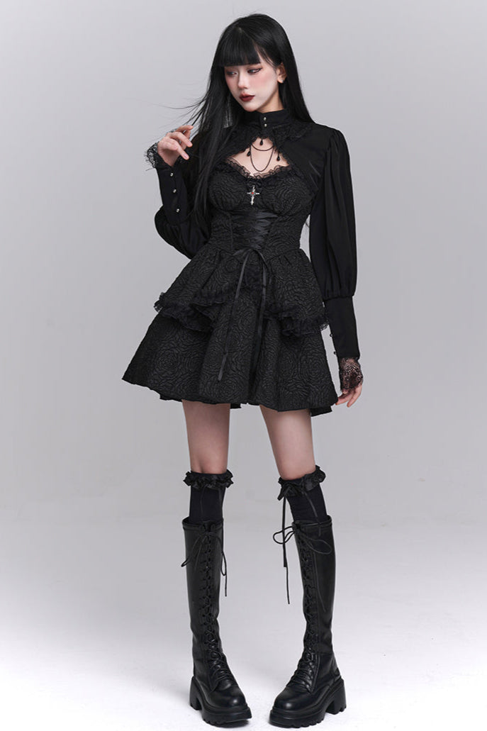 Gothic Style Neck Short Top + Suspender Dress