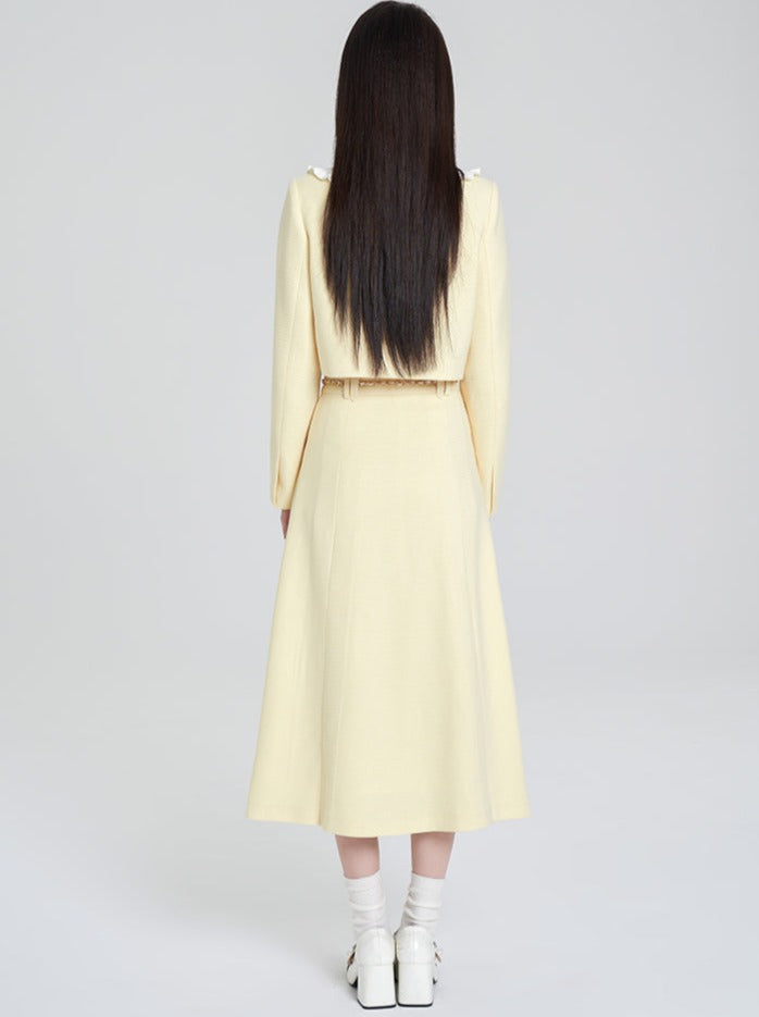 Milky Yellow Short Jacket + Long Flared Skirt