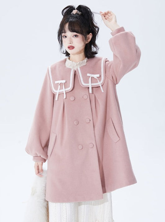 Girly Sweet Double-Breasted Wool Coat