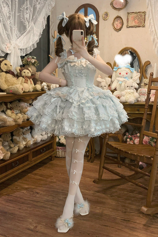 Tricolor dark gothic ribbon dress + accessories