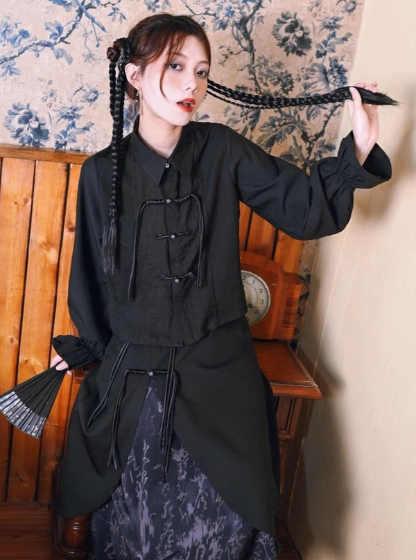 China Retro Buckle Lantern Sleeve Shirt