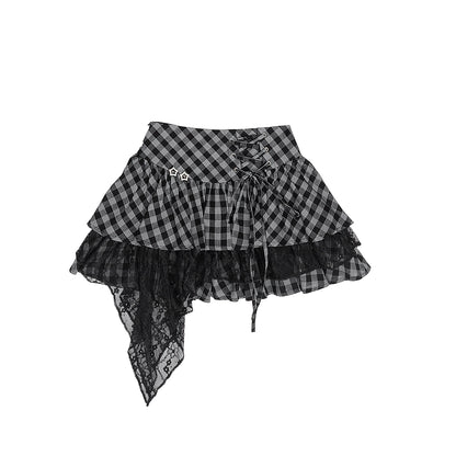 アビースリムショートトップス+チェックレーススカート