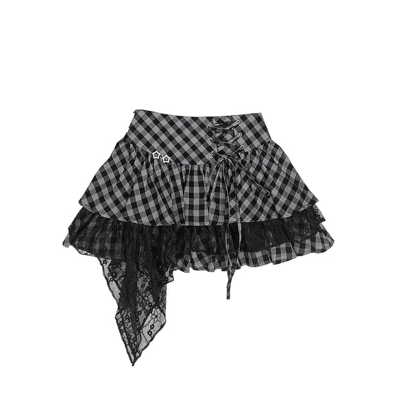 アビースリムショートトップス+チェックレーススカート