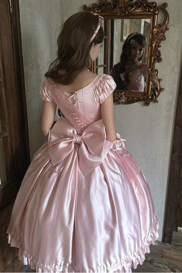[Pre-order Deadline: August 8] Elegant Silver Satin Lolita Romantic Ribbon Dress Set