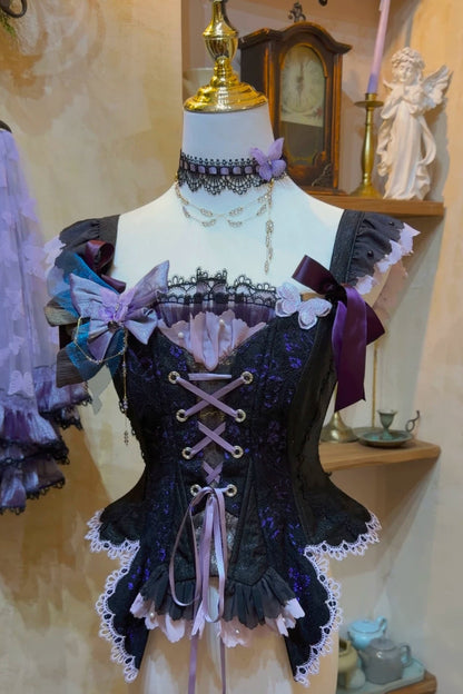[Pre-order Deadline: August 29] Purple x Black Dark Gothic Butterfly Lace-Up Corset Bustier