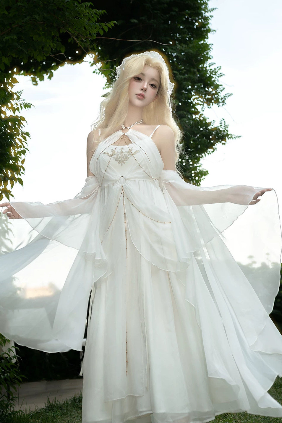 [Vorbestellschluss 14. Juli] Griechische-Göttin-Fantasy-Kleid mit Neckholder und Schalärmeln