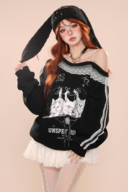 Lace -off -choru loose sweatshirt