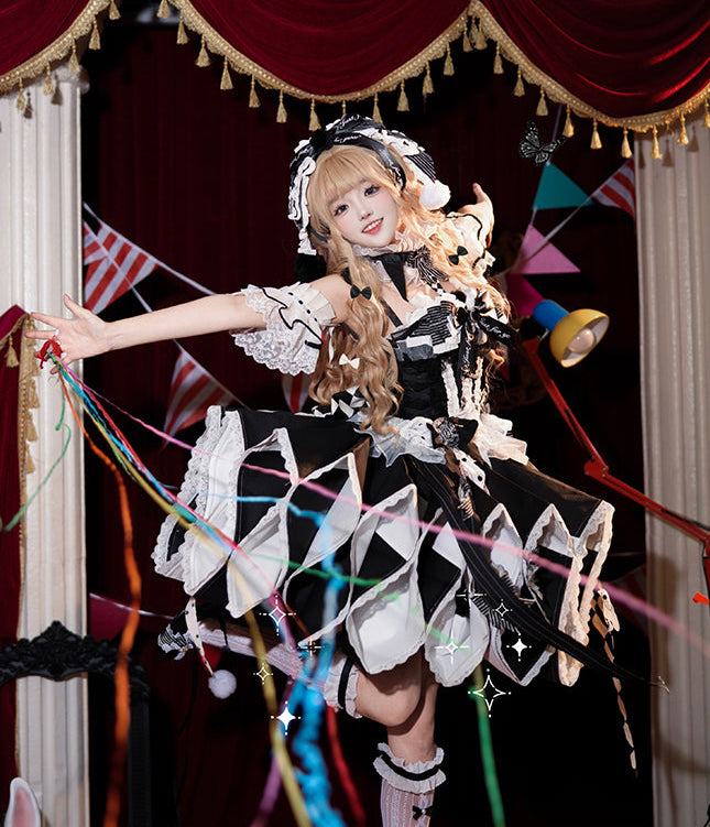 【12月8日予約締切】サーカスロリータエレガントレトロゴシックピエロドレスセット＋アクセサリーコンプリート