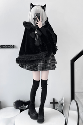 【예약 상품】고양이 귀 레이스 고딕 후드 플러시 퍼 망토