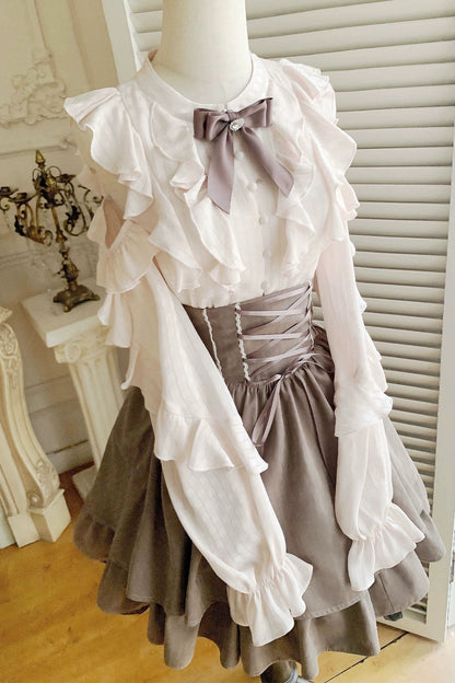 Ruffle Lace Girly Shirt + High Waist Skirt