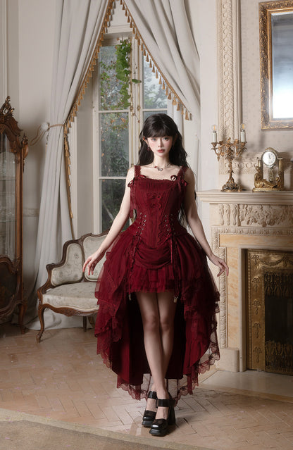 【2月27日予約締切】アンティークランプシャドウシャンパンゴールドストラップリボンビスチェドレスセットアップ