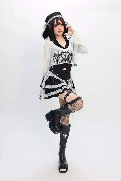 Punk style top + lace skirt