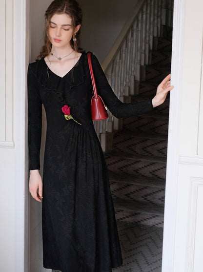 Dark Night Rose Chic Retro Long Dress