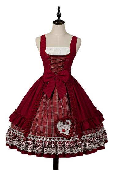 [Reservation product]Sweet Red Check Ribbon Dress [Little Red Riding Hood Outfit]