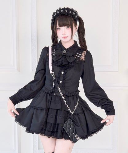 [Reservations] Lace Buckle Shoulder Long Tail Light Gothic Ribbon Shirt
