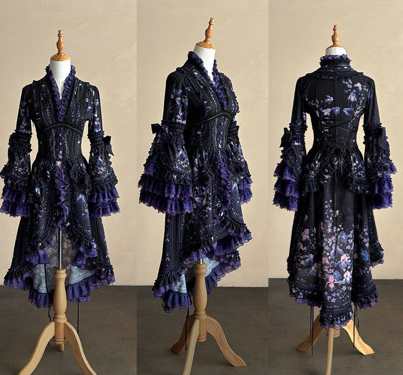 【9月13日予約締切】Purple/Dark Purple Gothic Lolita Elegant Iris Dress Top & Bustier & Skirt Set 1/2+ Full Set