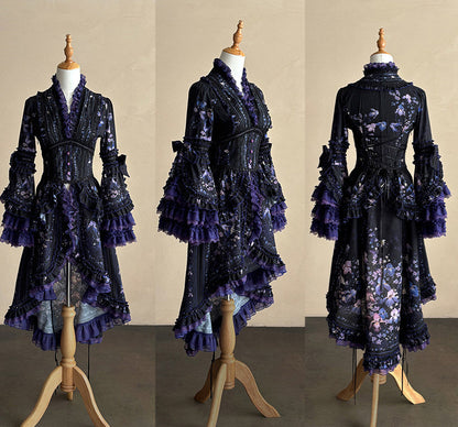 【9月13日予約締切】Purple/Dark Purple Gothic Lolita Elegant Iris Dress Top & Bustier & Skirt Set 1/2+ Full Set
