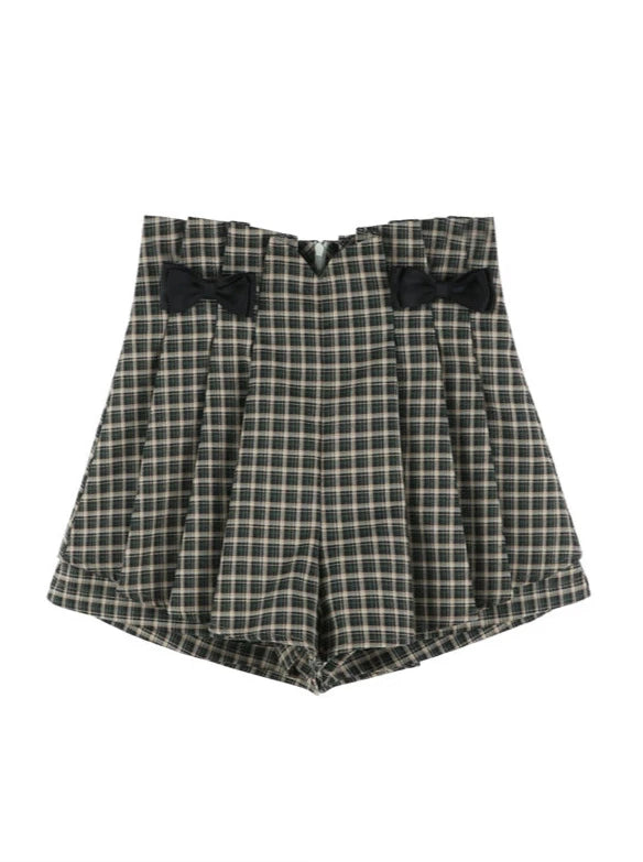 French Green Check Bow Shorts