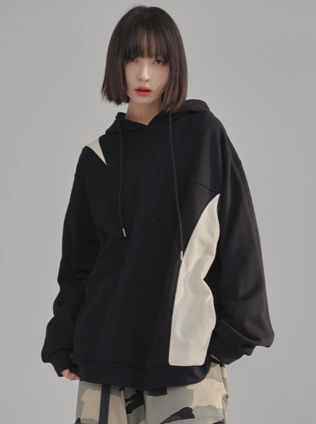 Stitching Contrast Color Hooded Sweatshirt