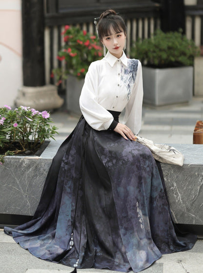 Chic china shirt + mode long skirt