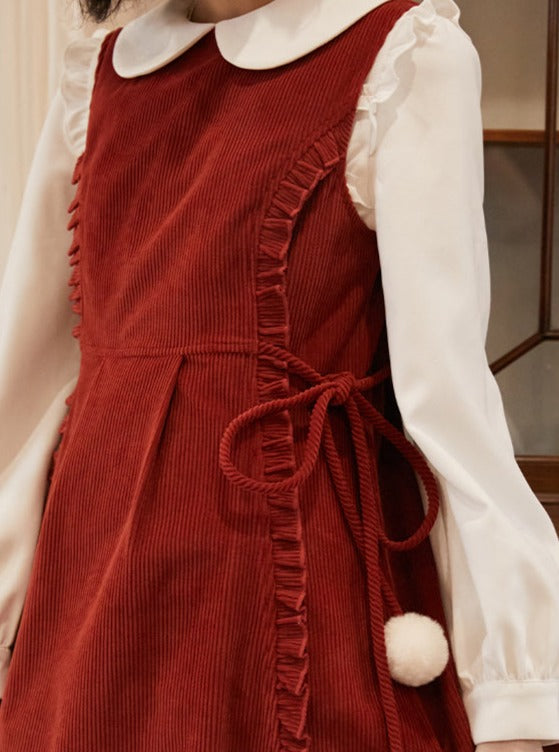 Red Corduroy Sleeveless Dress