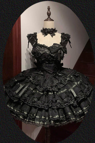 Tricolor dark gothic ribbon dress + accessories
