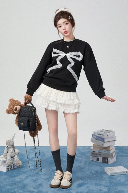 Original Bow Knit Sweatshirt+ White Skirt