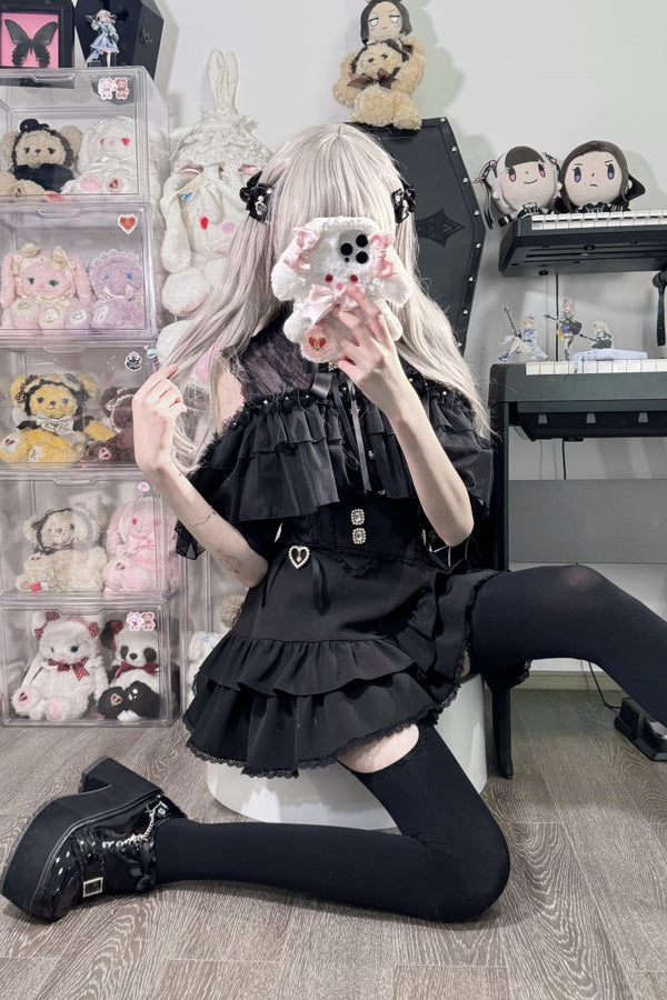 Ruffle Check Dark Skirt