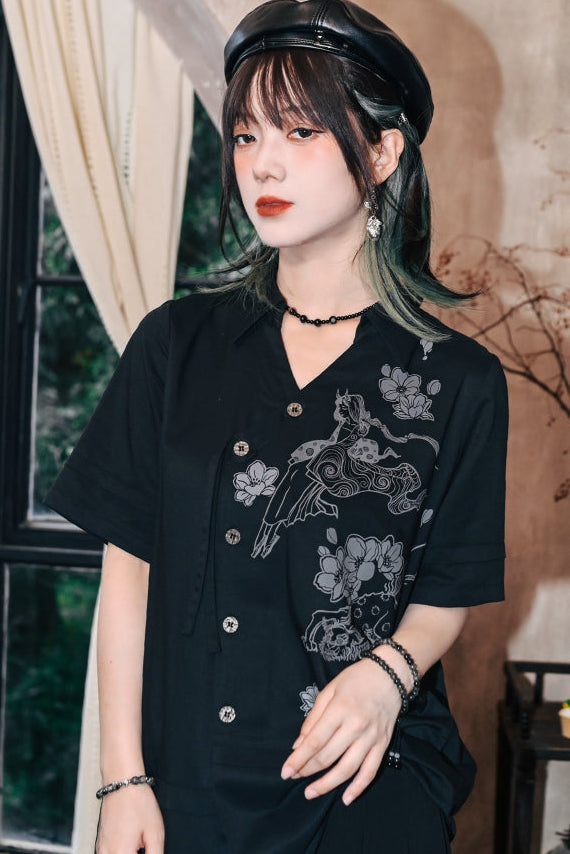 ファントムワールドアシメデザインチャイナモードシャツ