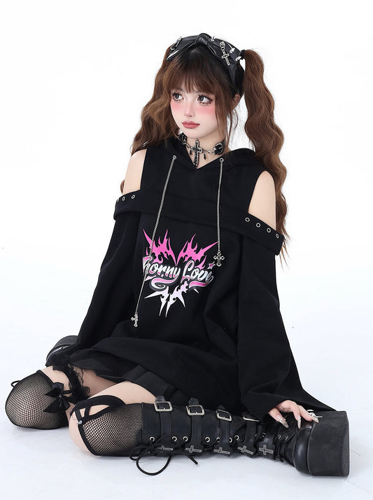 [2.10 limited time 95% off] original dark punk rock subculture chain leaky spring hooded sweatshirt