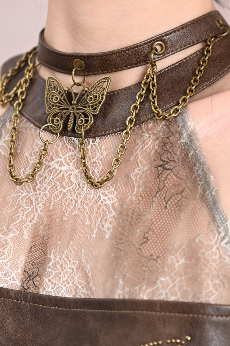 Virtual Butterfly Leather Chain Necklace