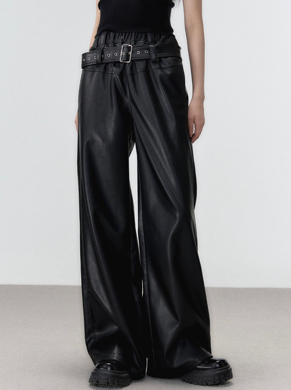 Loose Street All Match Leather Wide Pants