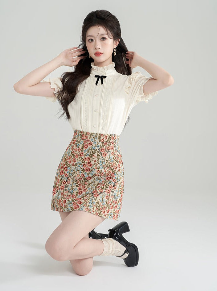 Little Ribbon Summer Girly Top + Flower Skirt